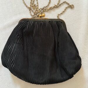 Vanessa Elegant Black Pleated Clutch with Chain 9” x 7.5”‎